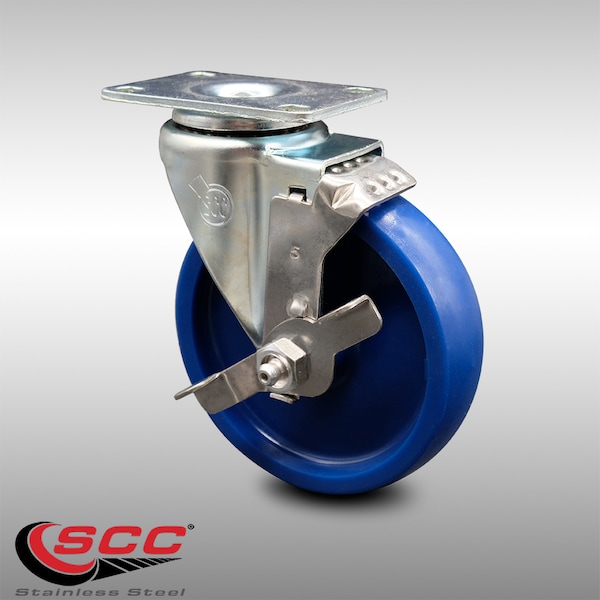 5 Inch SS Solid Polyurethane Swivel Top Plate Caster with Brake